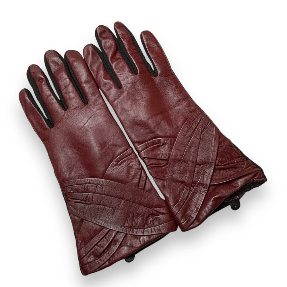 Burgundy & Black Gloves with Leather Top and Fabric Bottom Size Medium